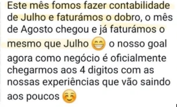 Mensagem de uma aluna que duplicou a faturação