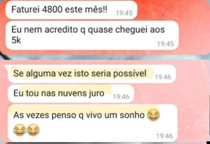 Mensagem de uma aluna que faturou 4800 num mês