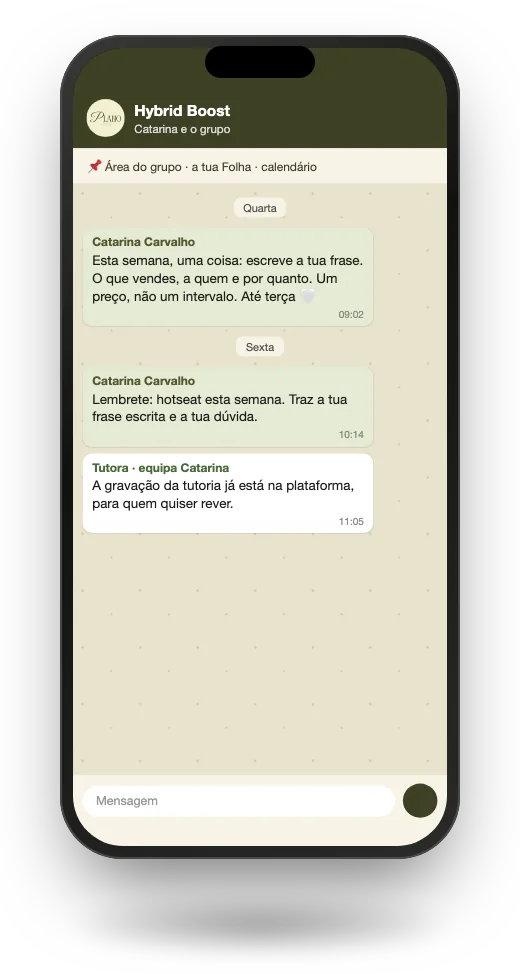 O grupo de WhatsApp do Hybrid Boost num telemóvel